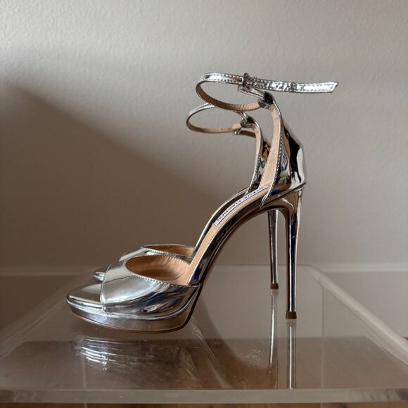 Steve Madden Wiley Silver Chrome Stiletto Heels Metallic Open Toe Size 6 NYE - Picture 4 of 14